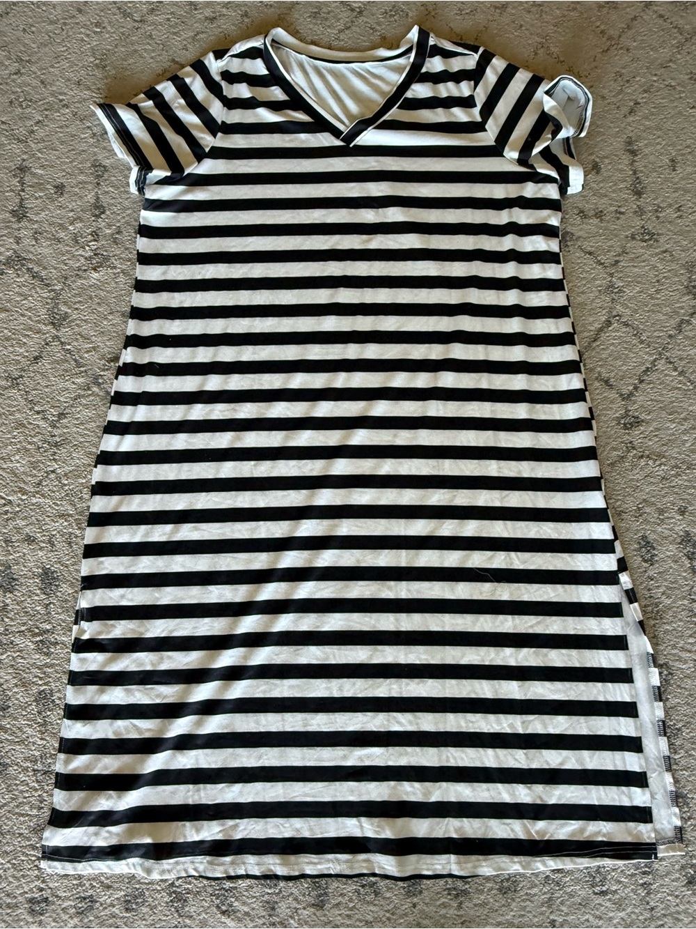 Black and White Striped V-Neck Maxi Dress - Classic Casual